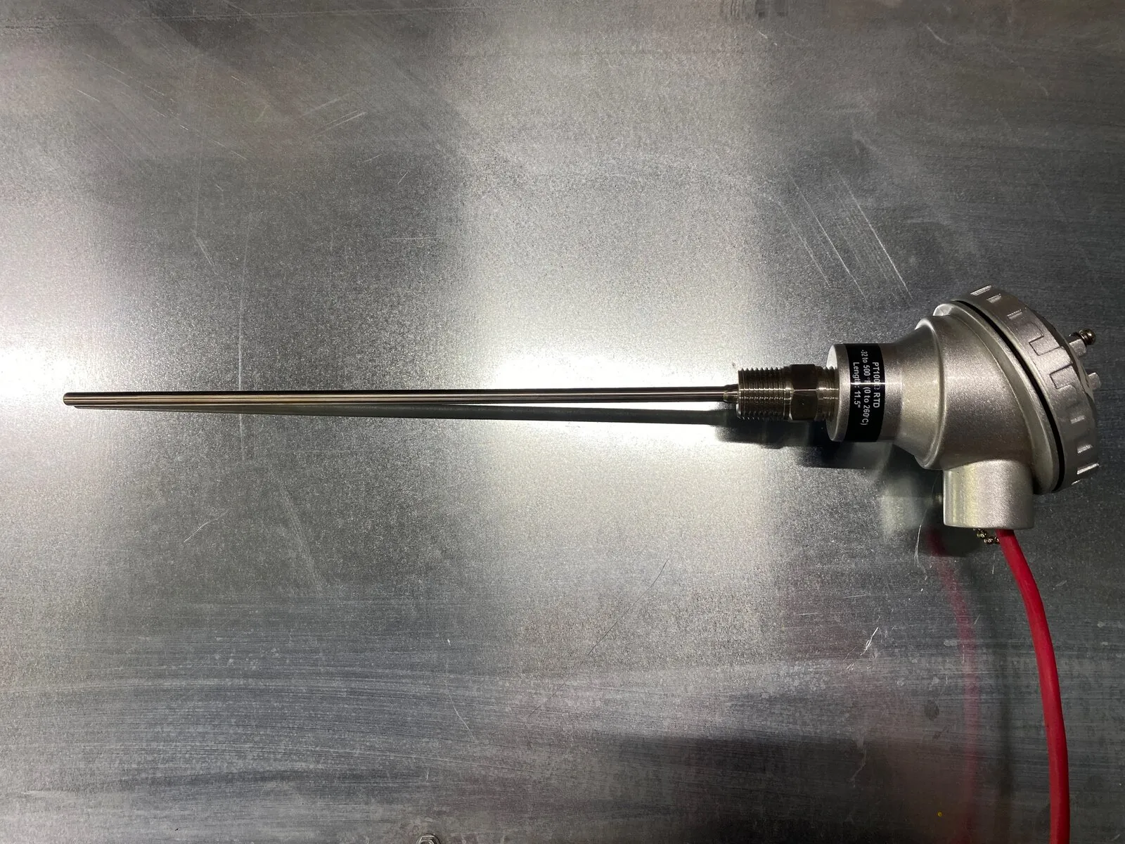 Sonde de température RTD PT100 avec tête de raccordement en inox et fil rouge