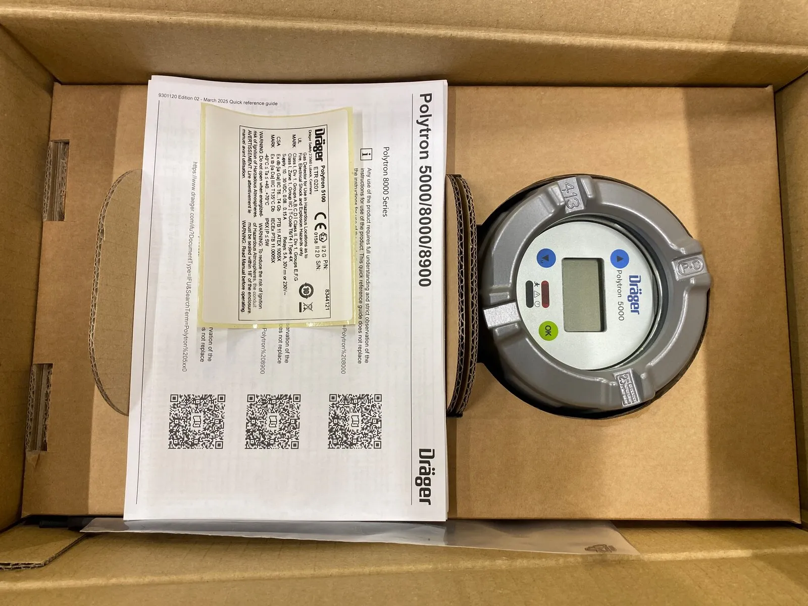 Transmetteur de détection de gaz Dräger Polytron 5000 en boîte avec son guide de référence rapide